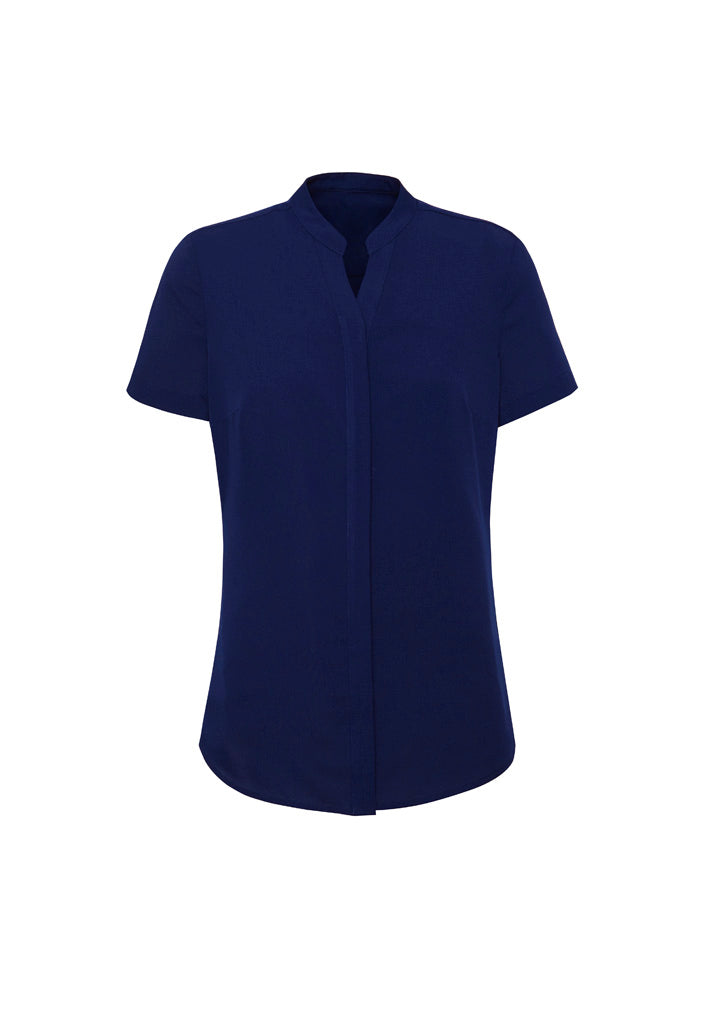 Juliette Womens Short Sleeve Blouse - Navy - Front