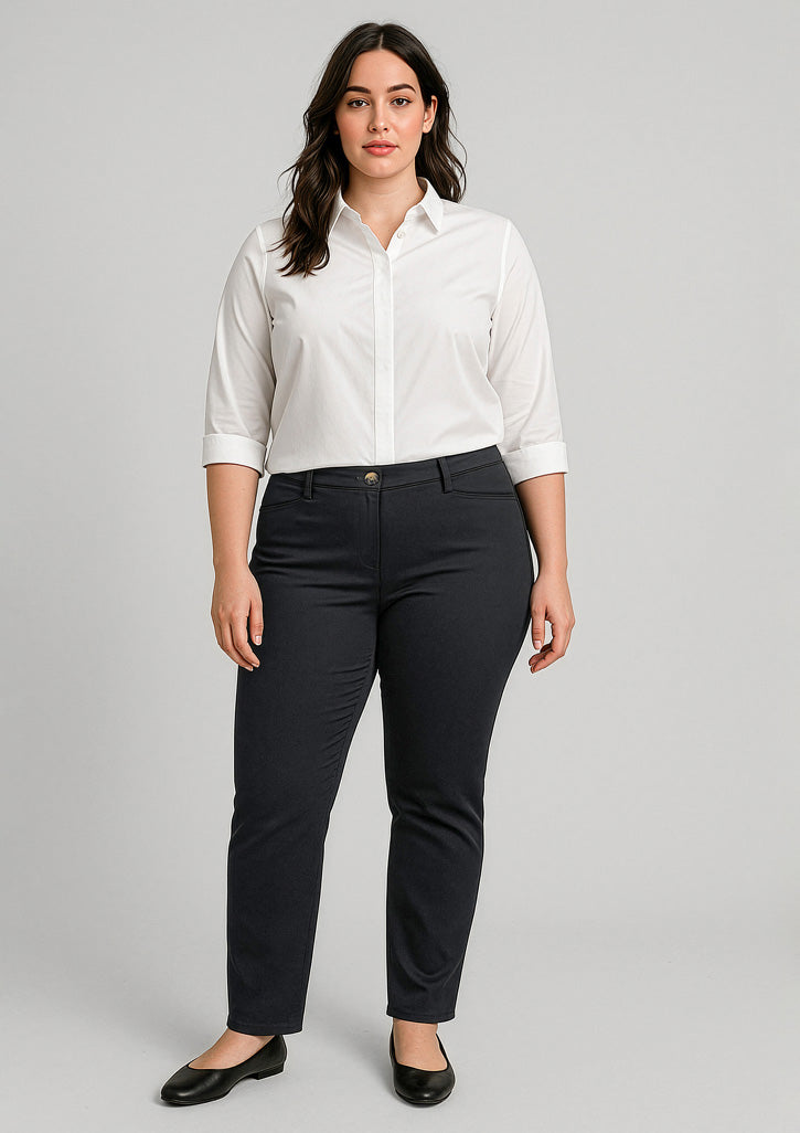 Traveller Womens Slim Leg Stretch Chino Pant - Black - Model