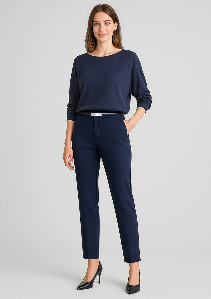 Scuba Ponte Womens Mid-rise Pull-on Pant - Navy - Model