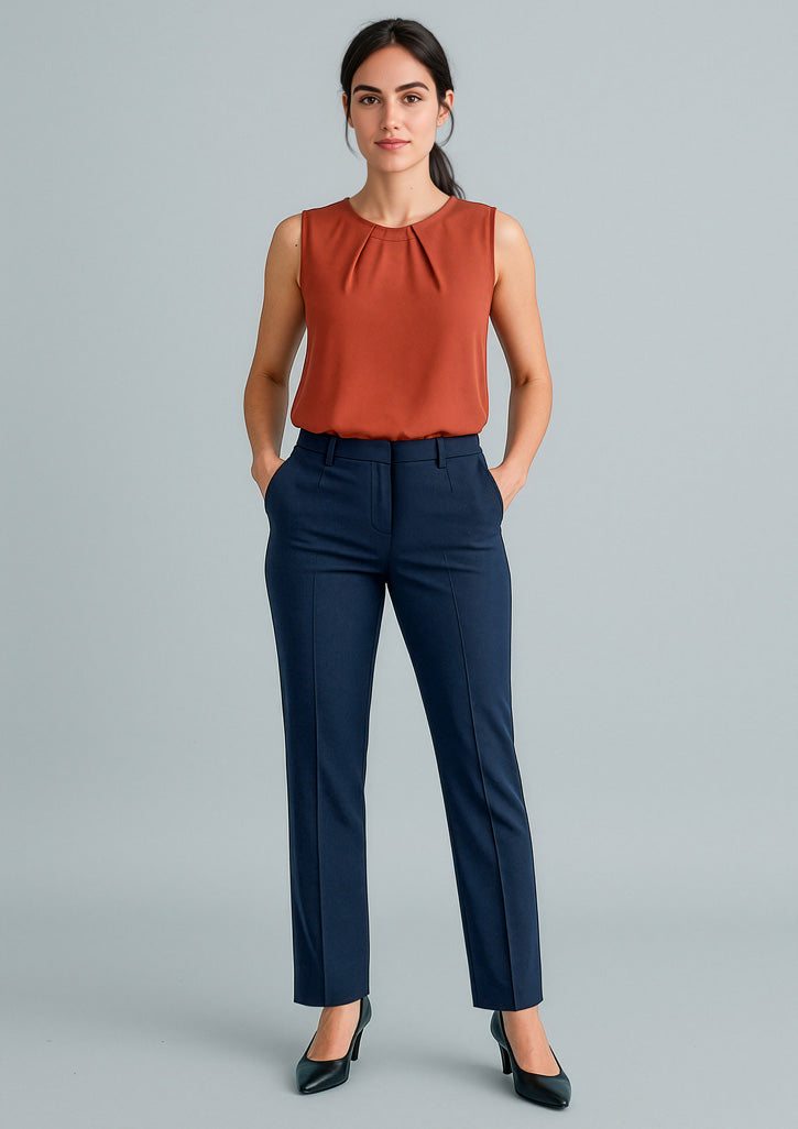 Cool Stretch Womens Tapered Leg Adjustable Waist Pant - Navy - Model
