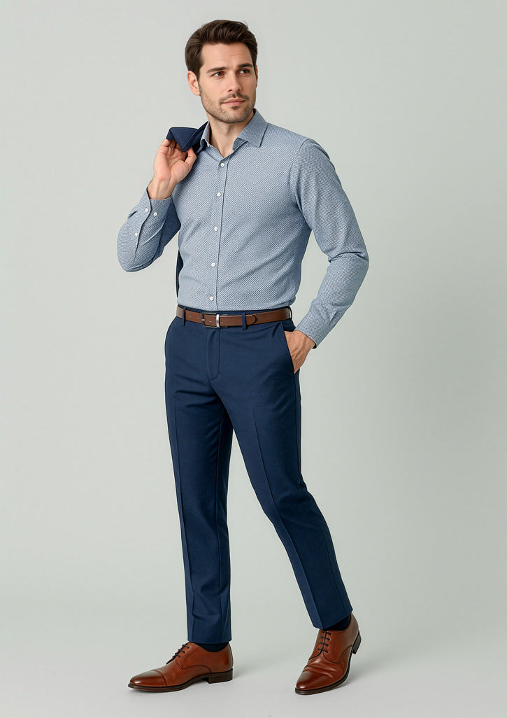 Renew Mens Slim Fit Flat Front Pant - Navy Dusk - Model