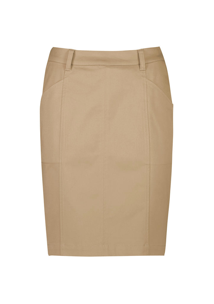 Traveller Womens Mid Waist Stretch Chino Skirt - Desert - Front