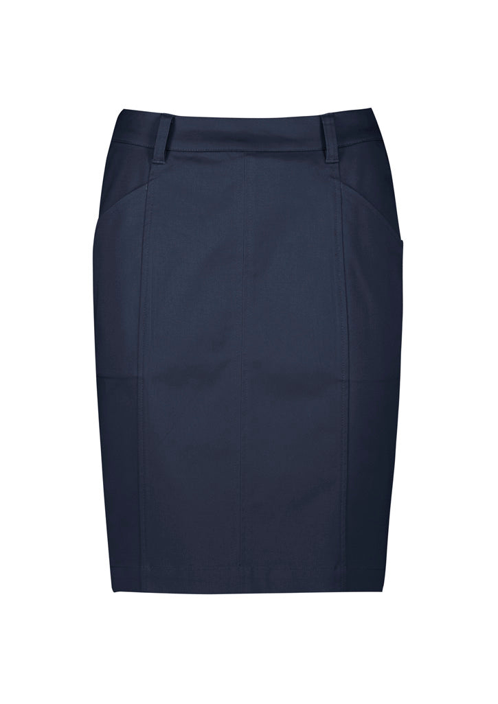 Traveller Womens Mid Waist Stretch Chino Skirt - Navy - Front