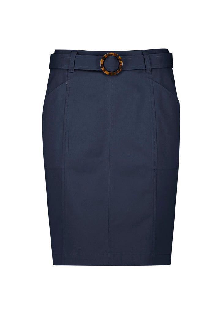 Traveller Womens Mid Waist Stretch Chino Skirt - Navy - View