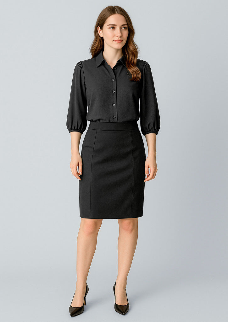 Cool Stretch Womens Mid-waist Pencil Skirt - Black - Model