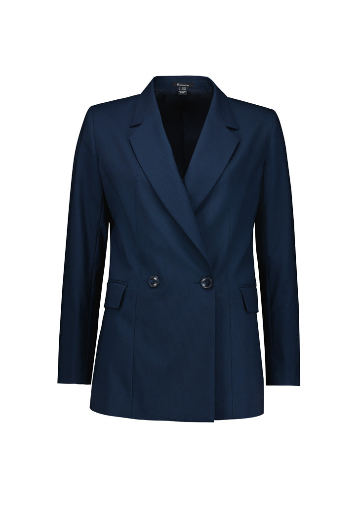 Renew Womens Double Breasted Longline Jacket - Navy Dusk - Front