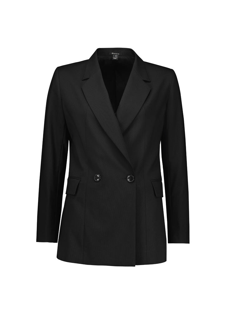 Renew Womens Double Breasted Longline Jacket - Pencil Black - Front