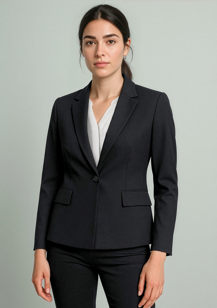 Renew Womens Single Button Mid Length Jacket - Pencil Black - Model
