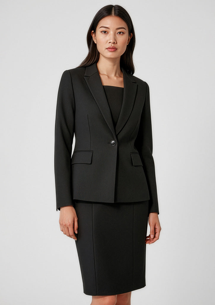 Renew Womens Single Button Mid Length Jacket - Pencil Black - Model