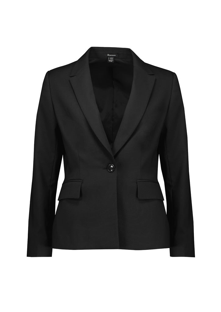 Renew Womens Single Button Mid Length Jacket - Pencil Black - Front