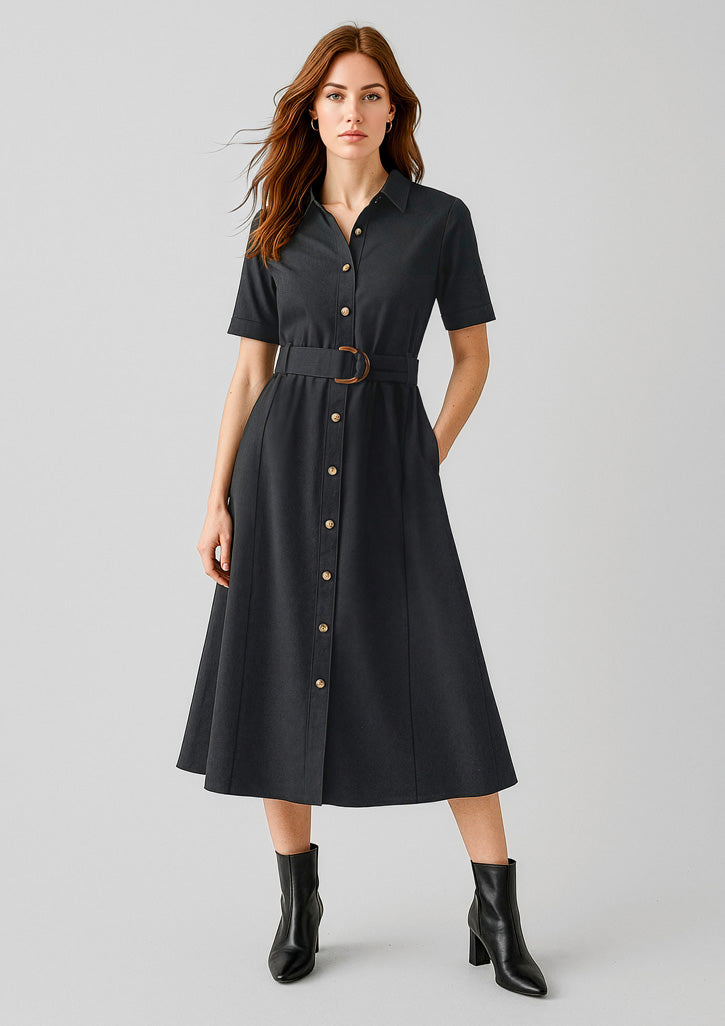 Adele Womens Midi Dress - Black - Model