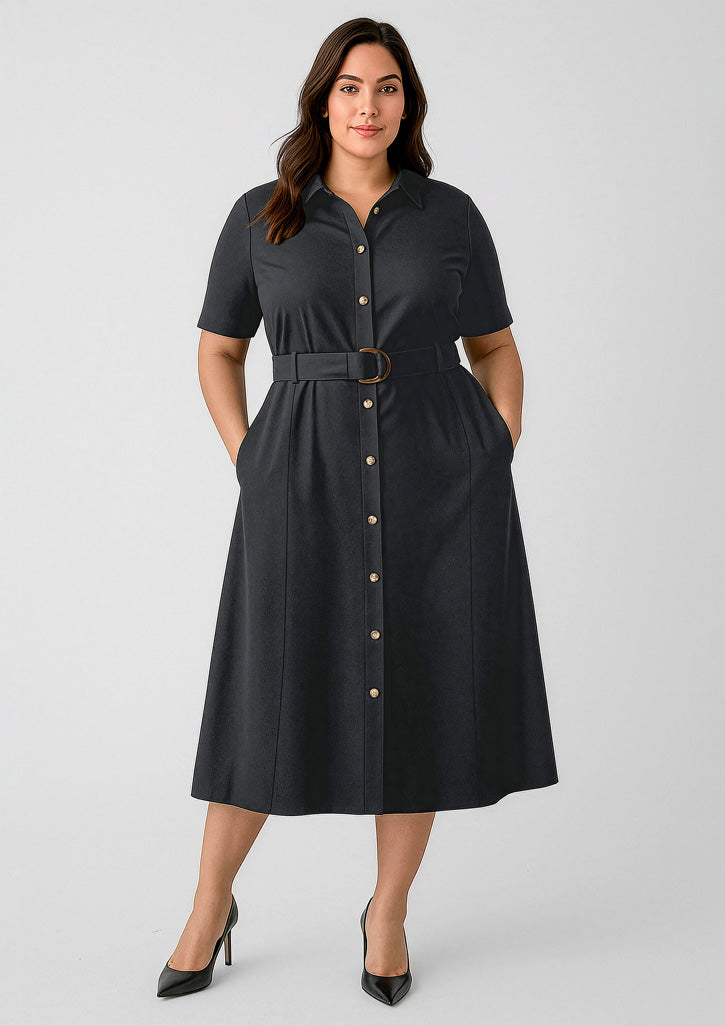 Adele Womens Midi Dress - Black - Model
