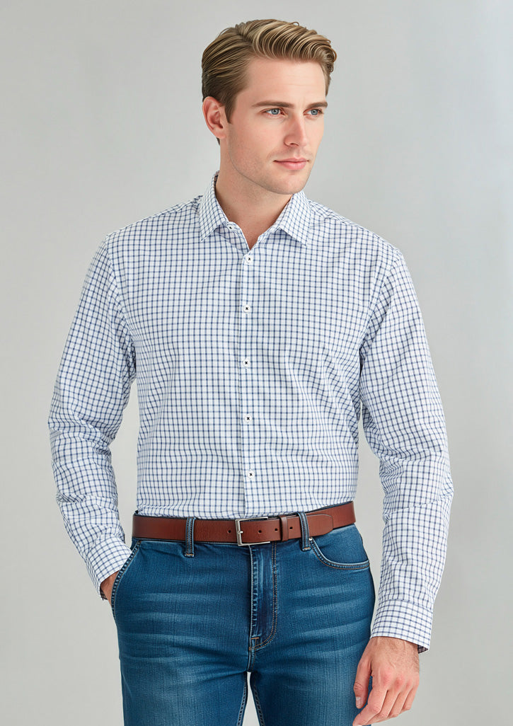 Noah Mens Long Sleeve Shirt - White/Blue - Model