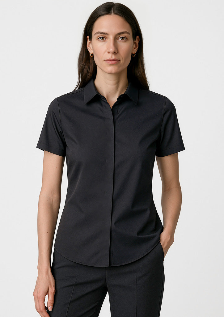 Charlie Womens Short Sleeve Shirt - Black - Model