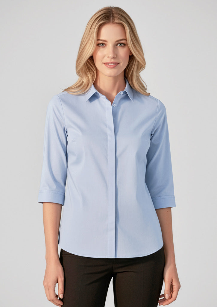 Charlie Womens 3/4 Sleeve Shirt - Blue Chambray - Model