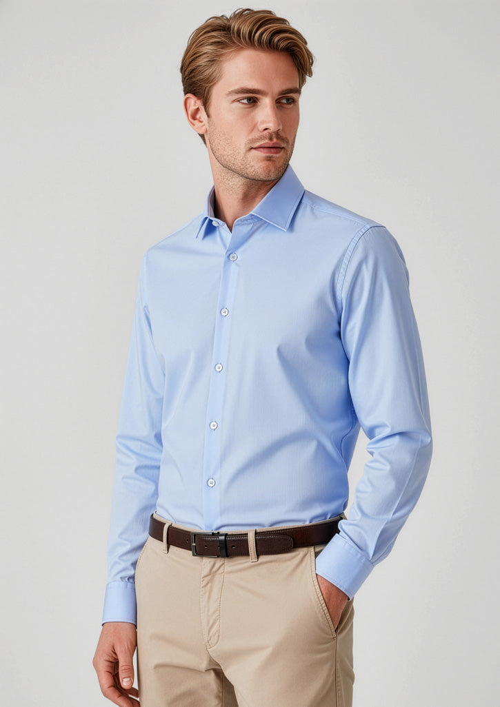 Charlie Mens Slim Fit Long Sleeve Shirt - Blue Chambray - Model