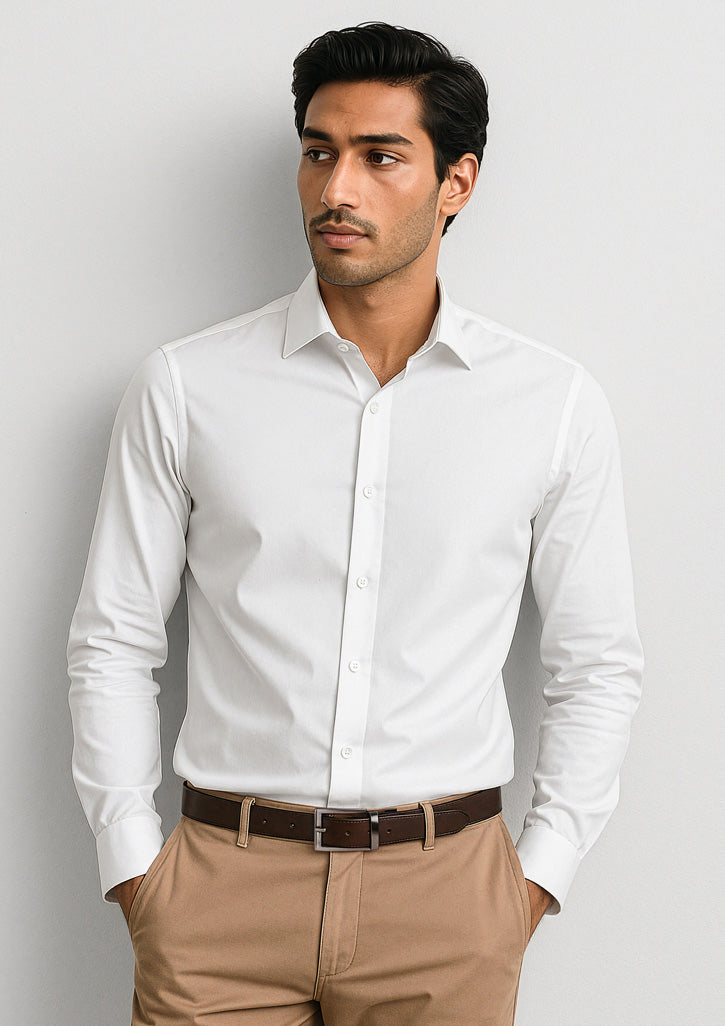 Charlie Mens Slim Fit Long Sleeve Shirt - White - Model