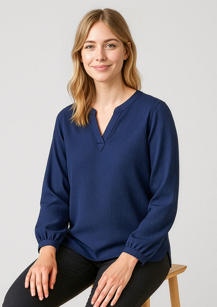 Ruché Womens Long Sleeve Shirt - Navy - Model