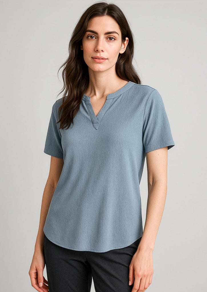Ruché Womens Short Sleeve Shirt - Powder Blue - Model