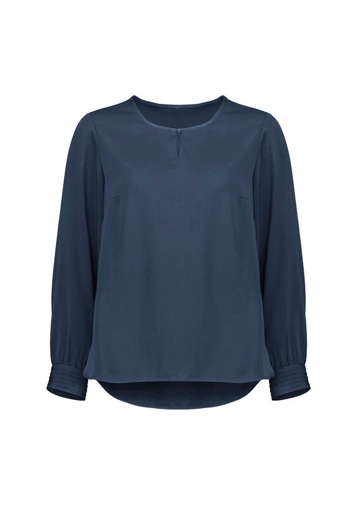 Evelyn Womens Long Sleeve Blouse - Mineral Blue - Front