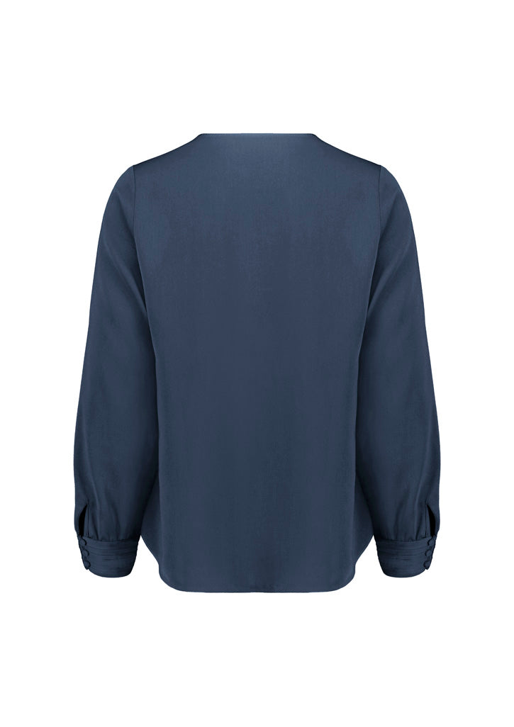 Evelyn Womens Long Sleeve Blouse - Mineral Blue - Back