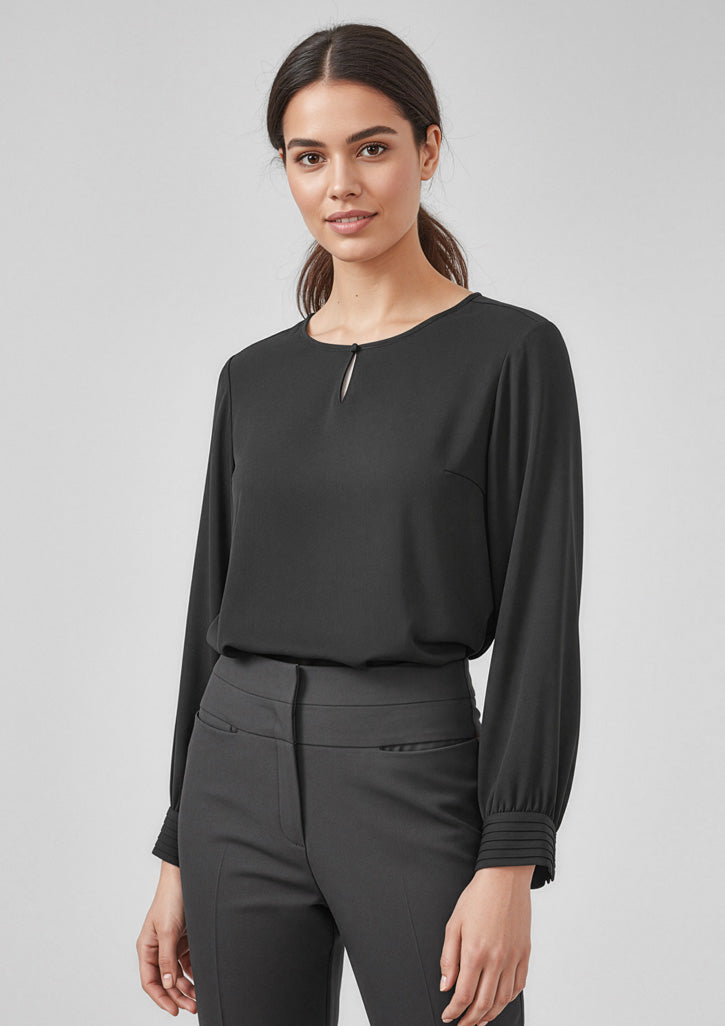 Evelyn Womens Long Sleeve Blouse - Black - Model