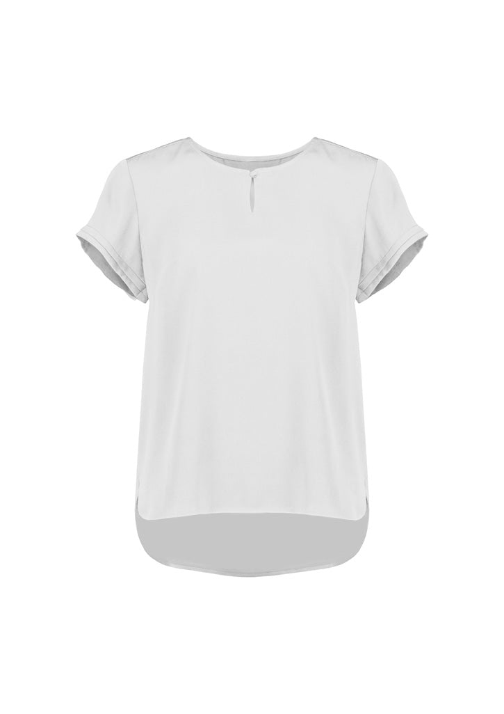 Evelyn Womens Short Sleeve Blouse - Ivory - Front