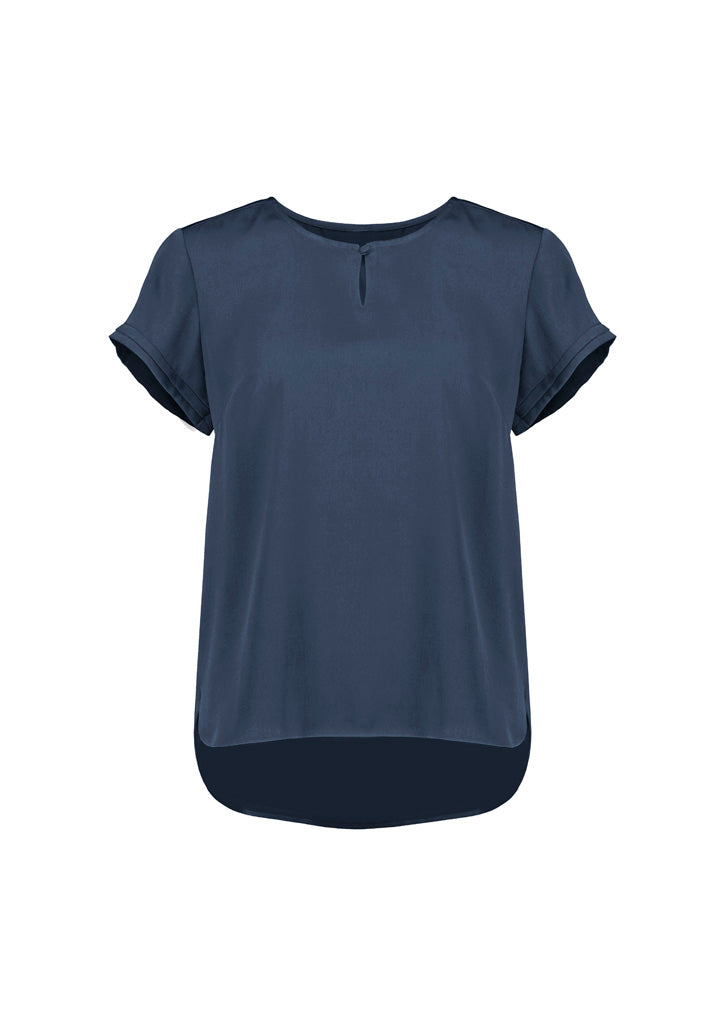 Evelyn Womens Short Sleeve Blouse - Mineral Blue - Front