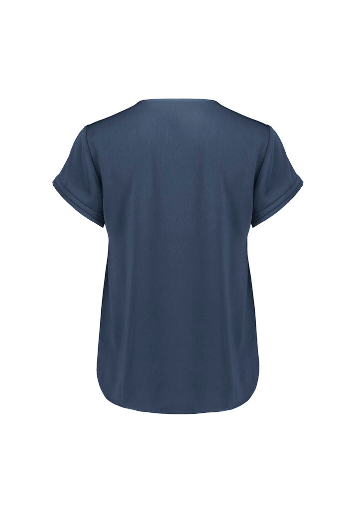 Evelyn Womens Short Sleeve Blouse - Mineral Blue - Back