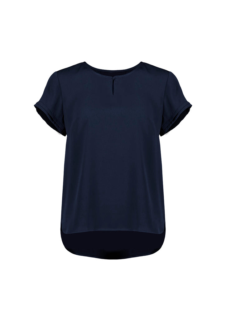 Evelyn Womens Short Sleeve Blouse - Navy - Front