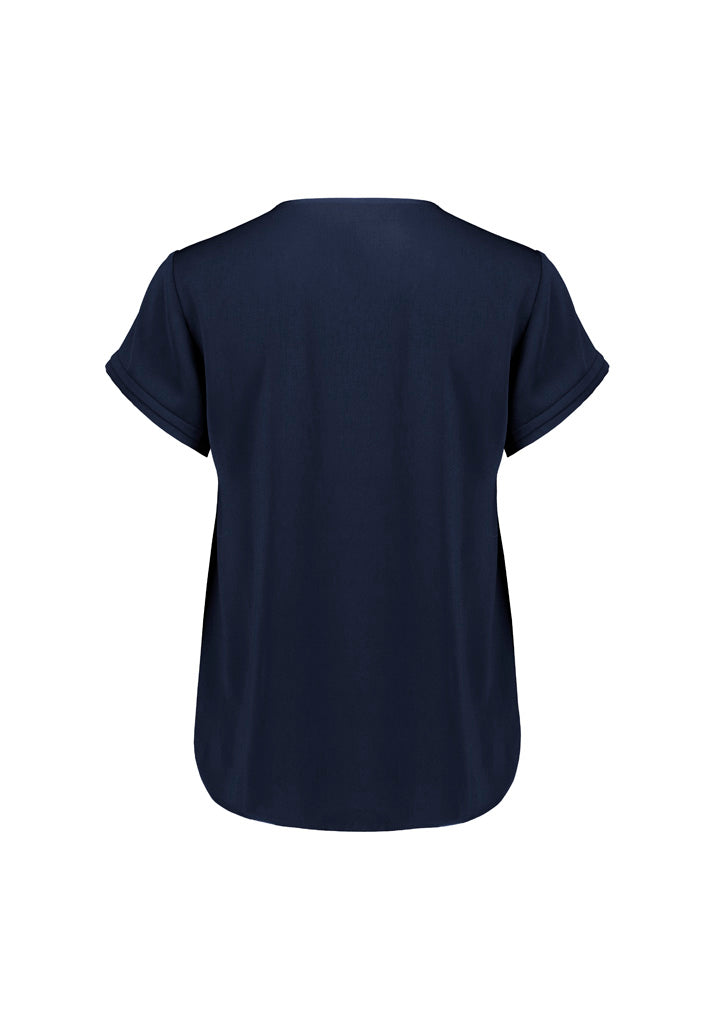 Evelyn Womens Short Sleeve Blouse - Navy - Back