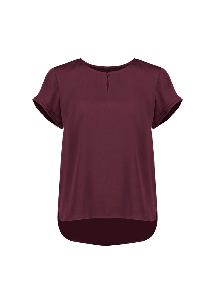 Evelyn Womens Short Sleeve Blouse - Wine - Front
