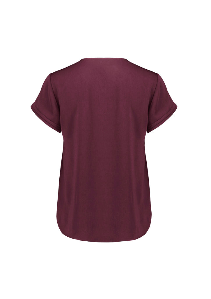 Evelyn Womens Short Sleeve Blouse - Wine - Back