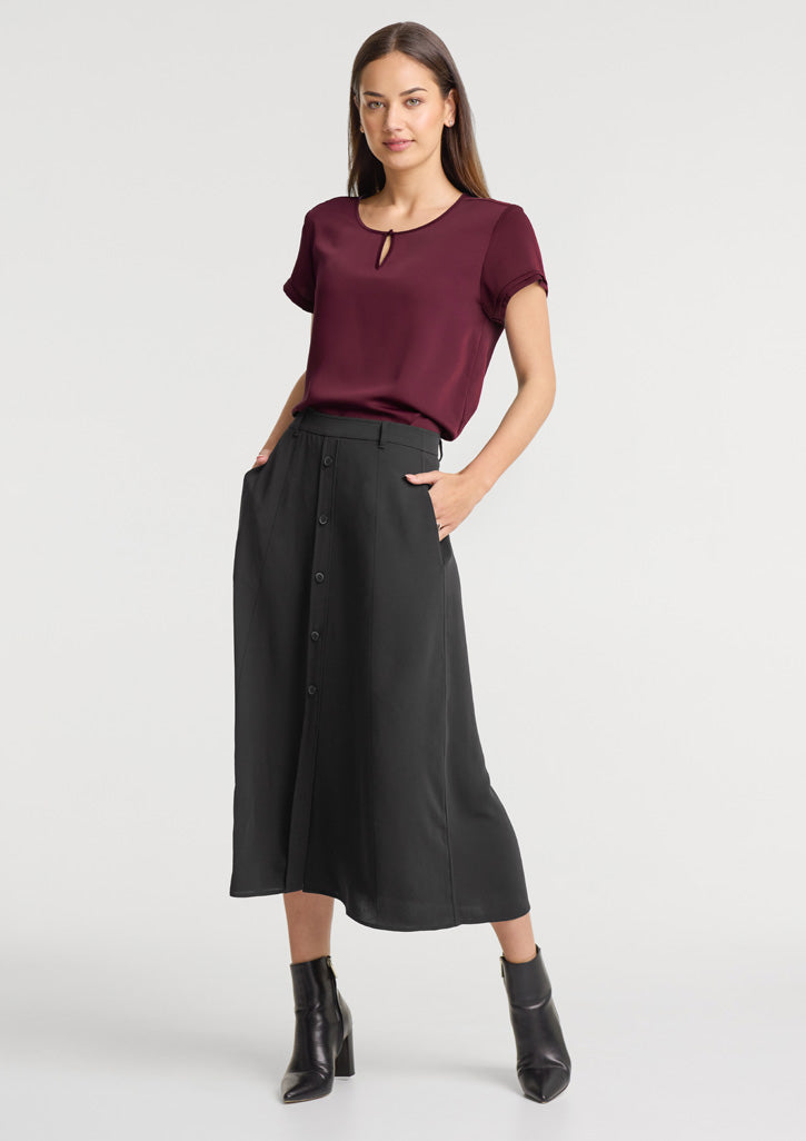 Evelyn Womens Short Sleeve Blouse - Wine - Model