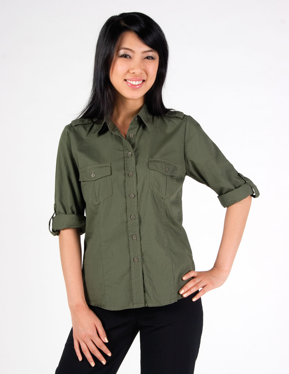 Womens Military Long Sleeve  Shirt - view