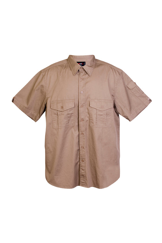 Cotton Drill  Work Short Sleeve Shirt - Khaki - Front