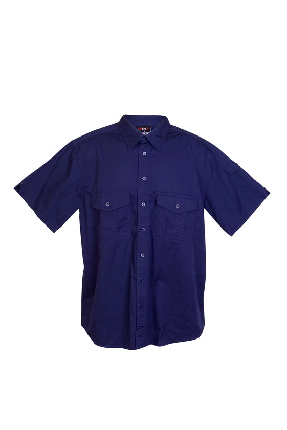 Cotton Drill  Work Short Sleeve Shirt - Navy Blue - Front