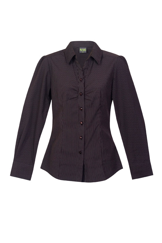Womens Urban Stripe Shirt - Chocolate/White - Front