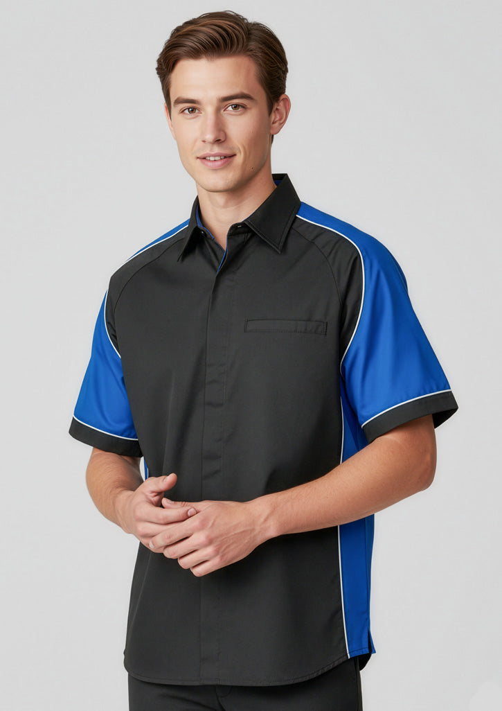 Nitro Mens Short Sleeve Shirt - Black/Royal/White - Model