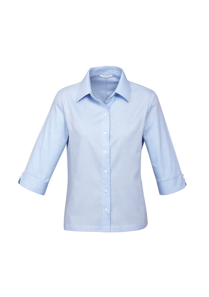 Luxe Womens 3/4 Sleeve Shirt - Blue - Front