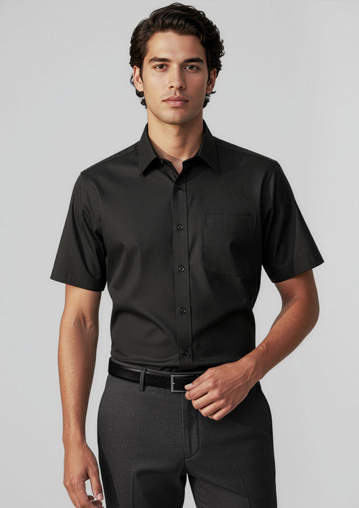 Base Mens Short Sleeve Shirt - Black - Model
