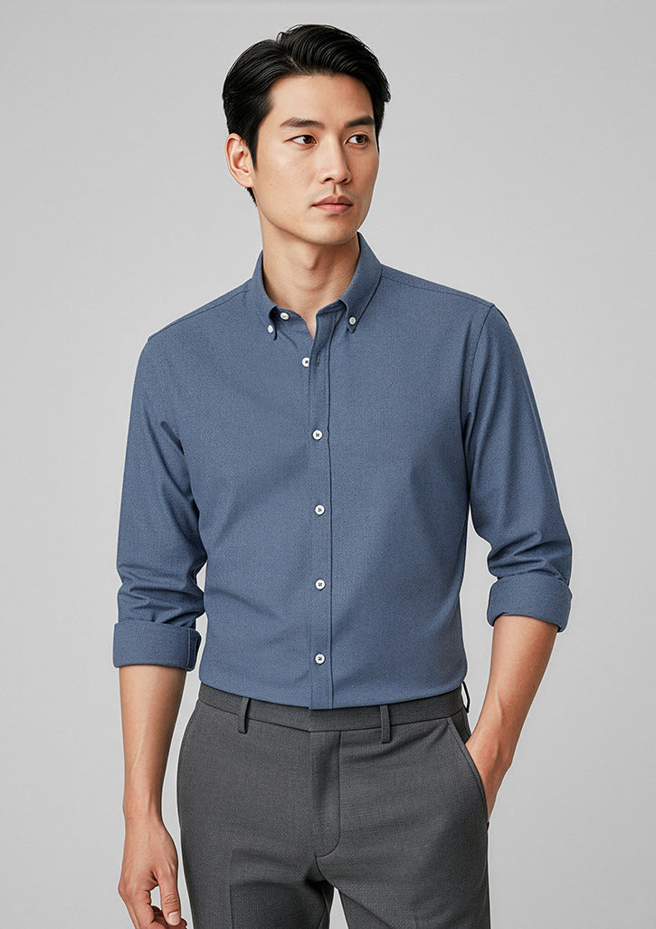 Memphis Mens Long Sleeve Shirt - Grey Smoke - Model