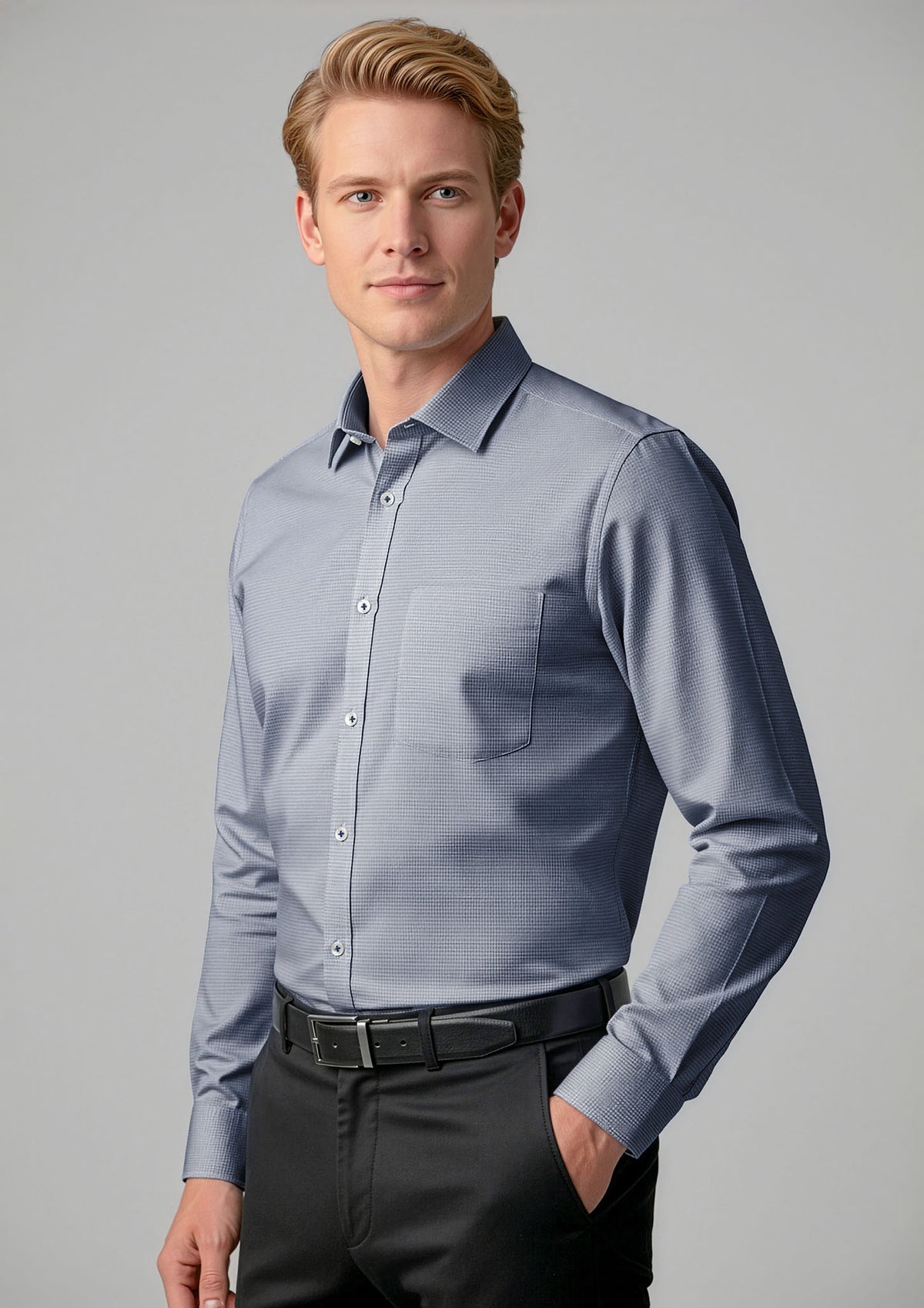 Bristol Mens Classic Long Sleeve Shirt - White/Navy - Model