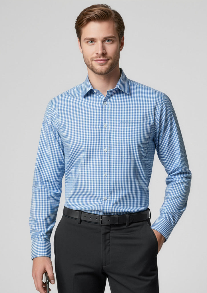 Ellison Mens Long Sleeve Shirt - French Blue - Model