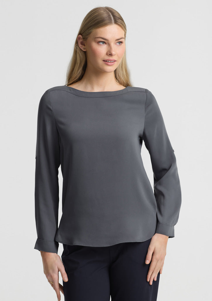 Madison Womens Boatneck Top - Charcoal - Front