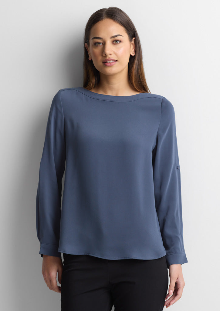 Madison Womens Boatneck Top - Storm Blue - Model