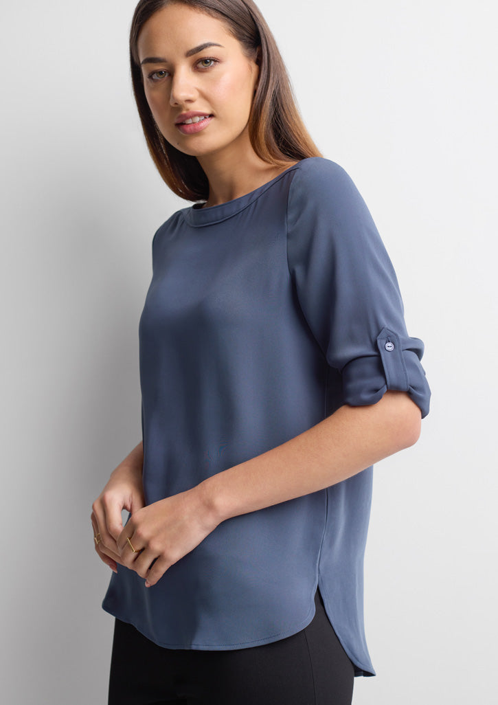Madison Womens Boatneck Top - Storm Blue - Model
