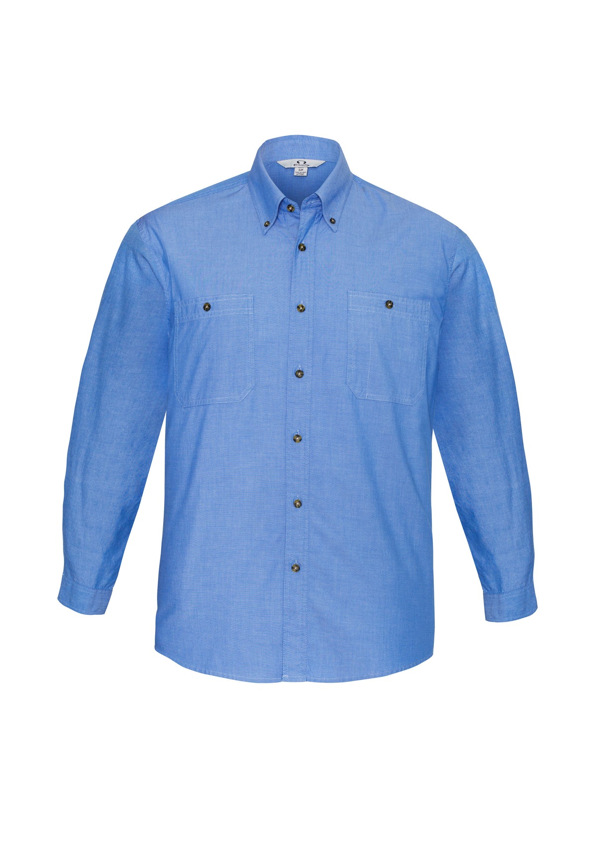 Chambray Mens Long Sleeve Shirt - Chambray Blue - Front