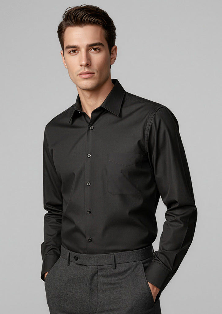 Metro Mens Long Sleeve Shirt - Black - Model