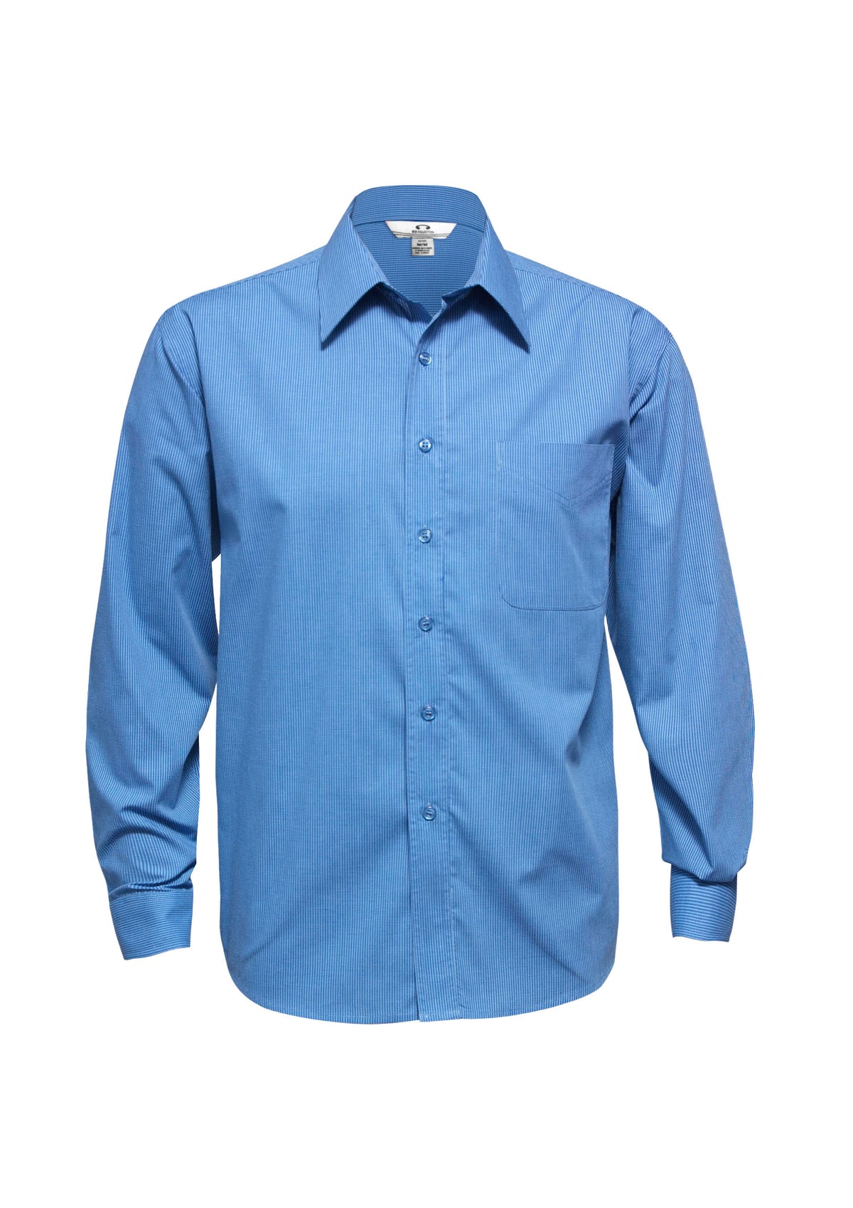Micro Mens Check Long Sleeve Shirt - Mid Blue - Front